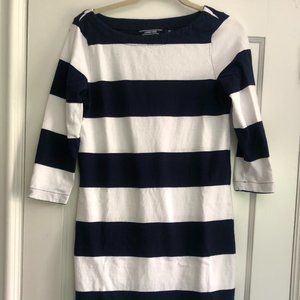 Land's End navy and white 3/4 sleeve t-shirt dress, size XS